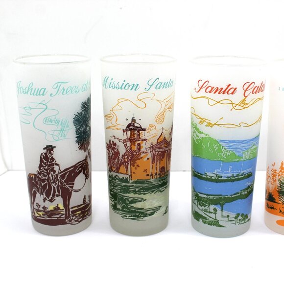 Vintage Retro MCM Set pf 4 Blake Lively Frosted Souvenir High Ball Glasses - Picture 2 of 14